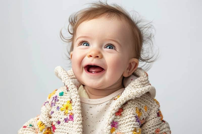 Bébé avec une veste à fleurs