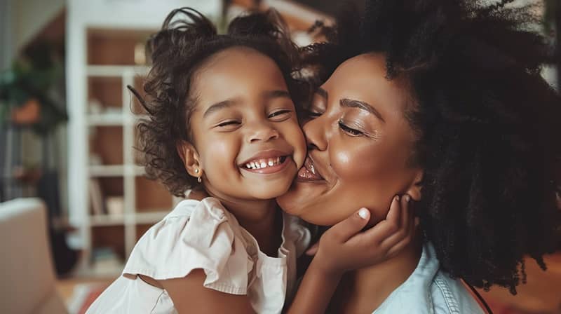 Enfant avec sa maman qui sourit